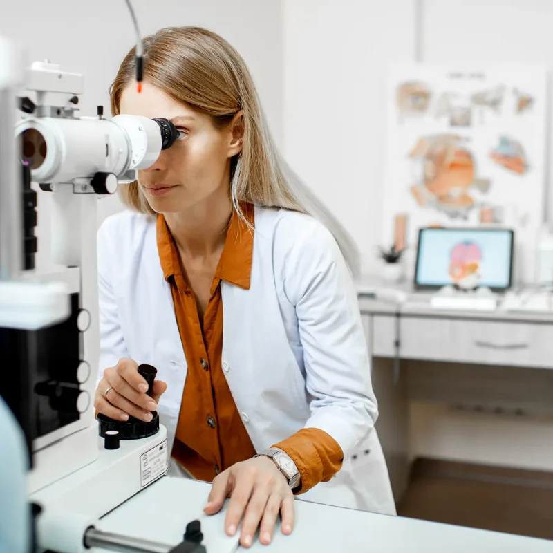 optometrist examining eyes